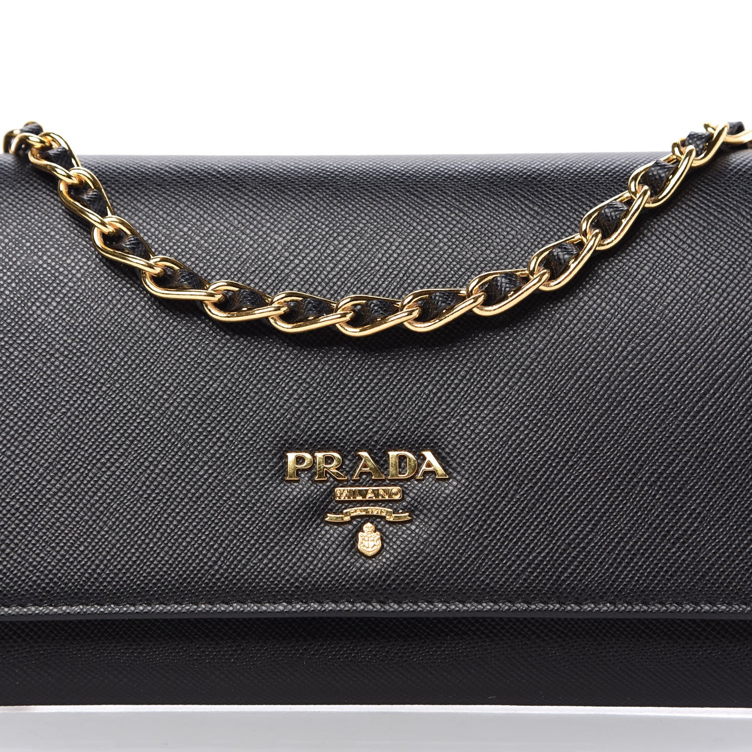 Prada Saffiano Metal Oro Chain Wallet Black 10 of 11