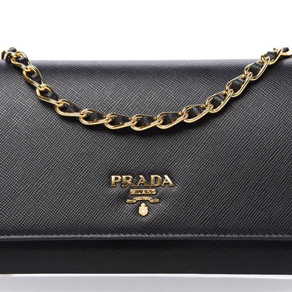 Prada Saffiano Metal Oro Chain Wallet Black 10 of 11