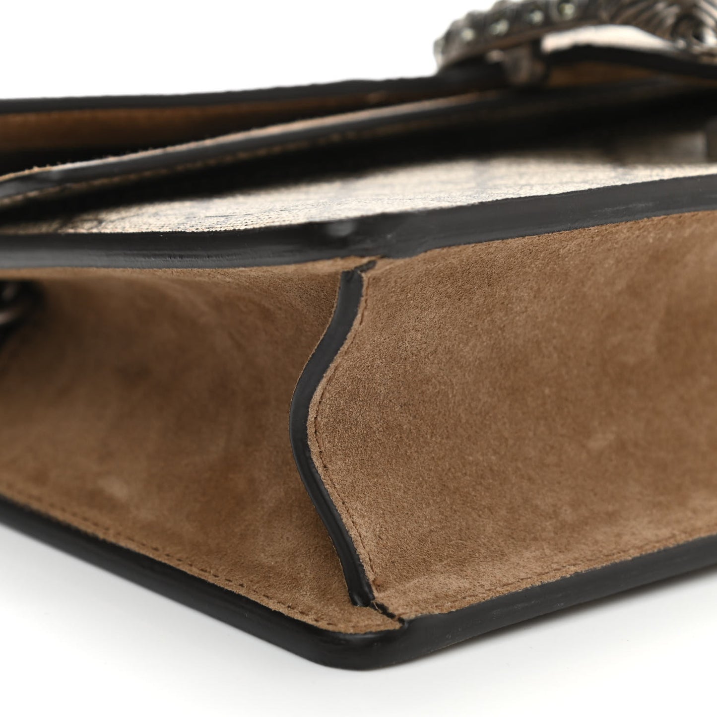 GG Supreme Monogram Suede Crystal Small Dionysus Shoulder Bag Beige Ebony Taupe