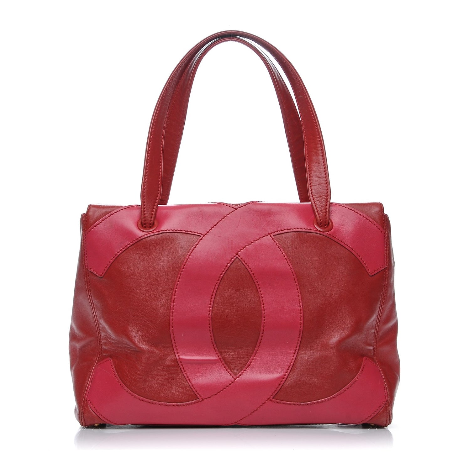Calfskin CC Stitched Tote Red