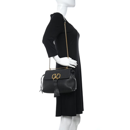 Valentino Garavani Pebbled Calfskin Small VRing Chain Shoulder Bag Black 2 of 12