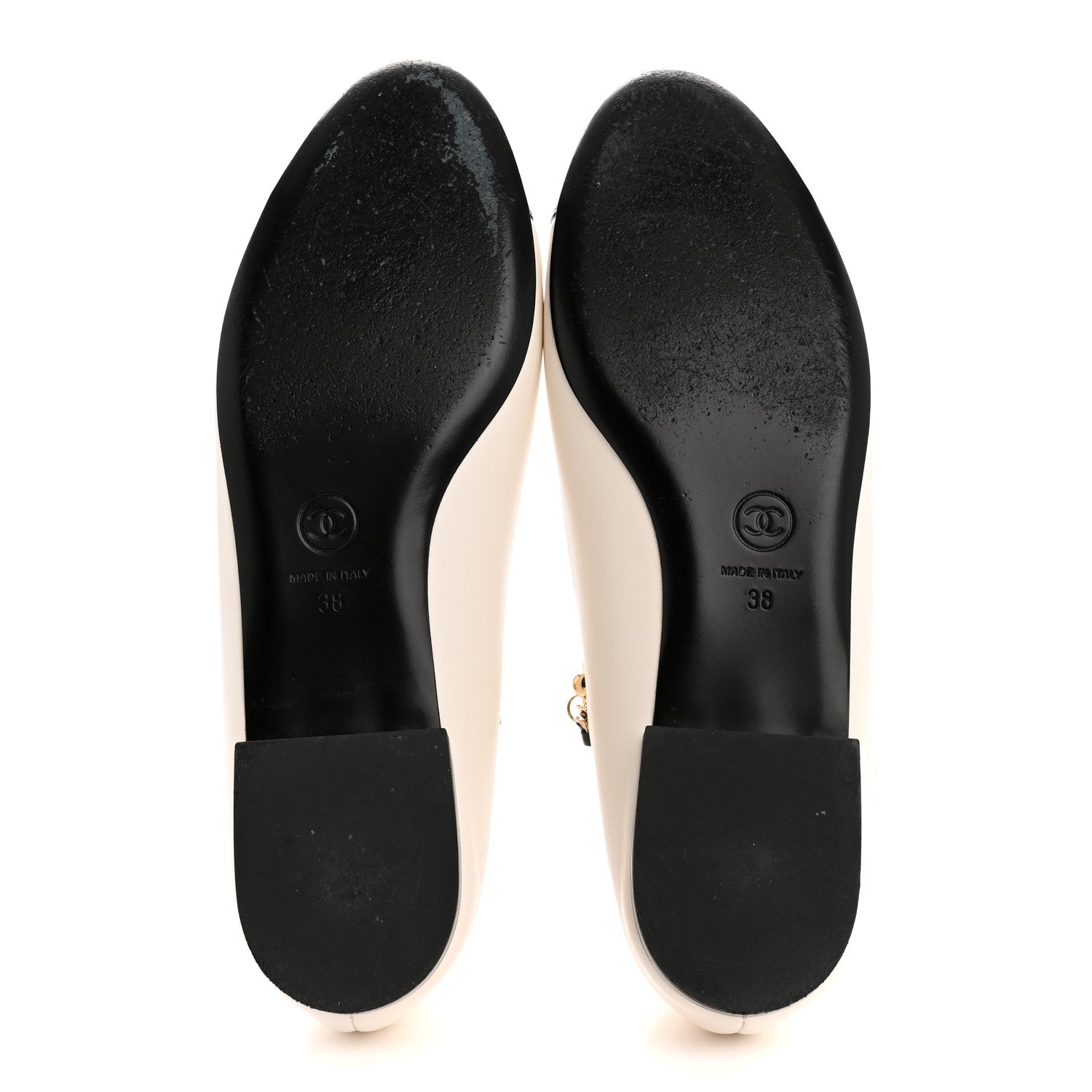 Chanel Shiny Lambskin Pearl Cap Toe Ankle Chain Ballerina Flats 38 White Black 6 of 10