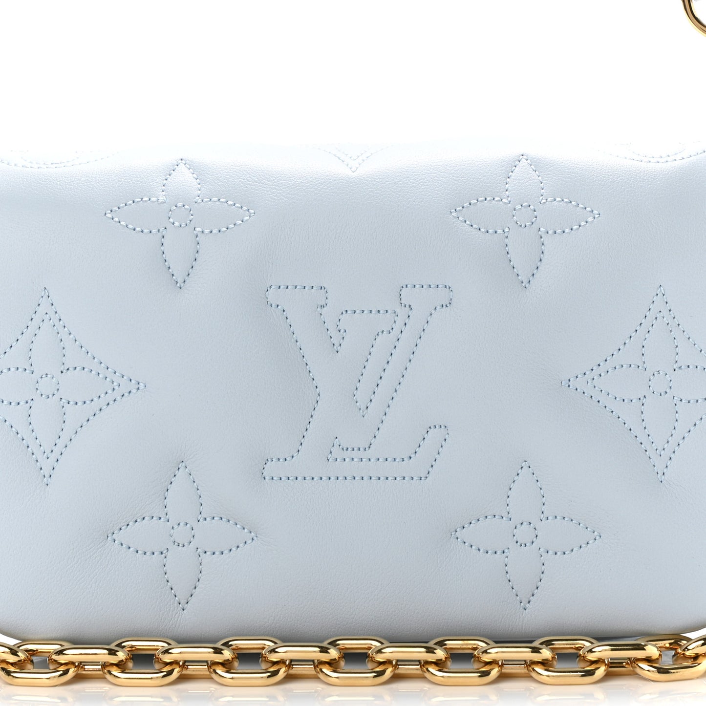 Calfskin Bubblegram Wallet On Strap Ice Blue