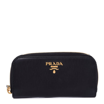 Prada Vitello Move Zip Around Key Holder Black 1 of 7