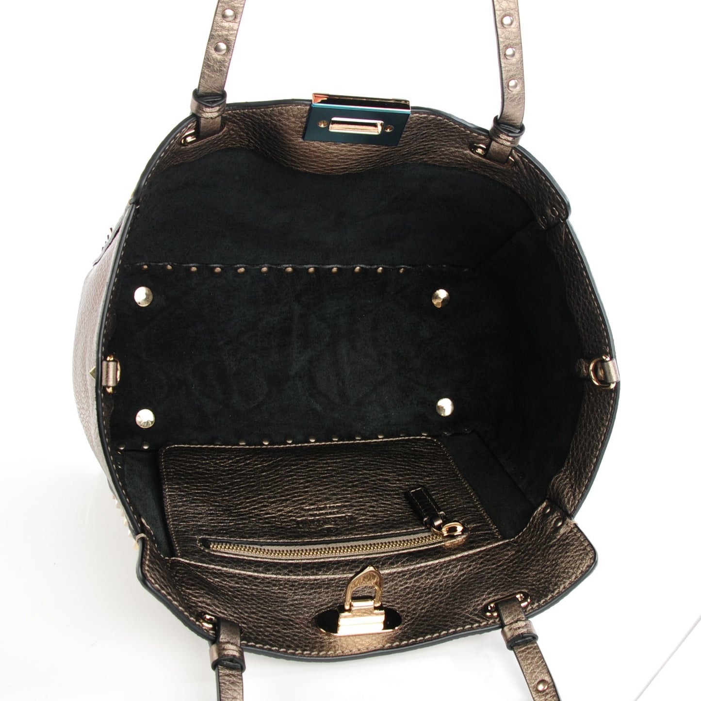 Metallic Alce Printed Calfskin Small Rockstud Tote Sasso