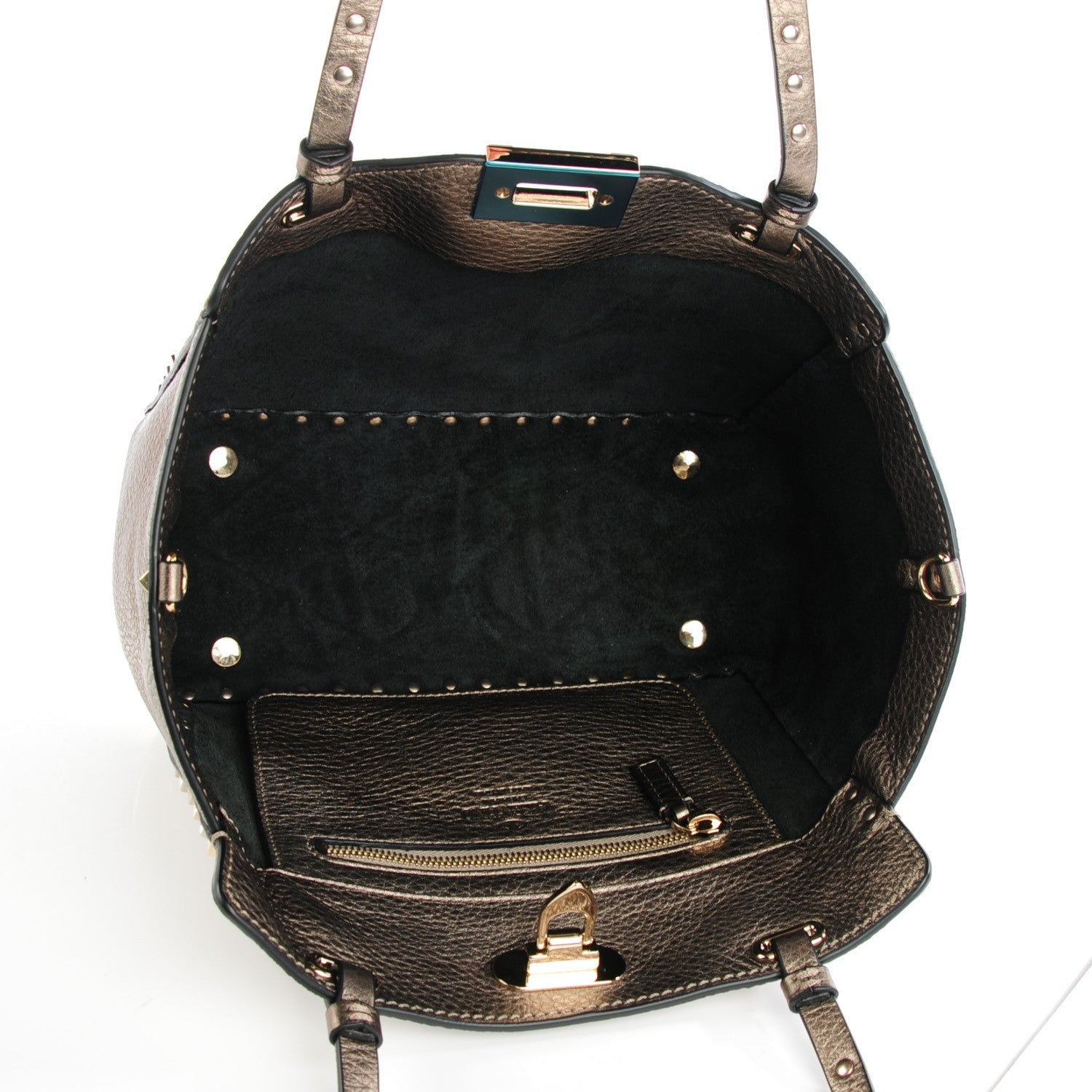 Valentino Garavani Metallic Alce Printed Calfskin Small Rockstud Tote Sasso 5 of 7