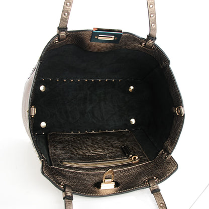 Valentino Garavani Metallic Alce Printed Calfskin Small Rockstud Tote Sasso 5 of 7