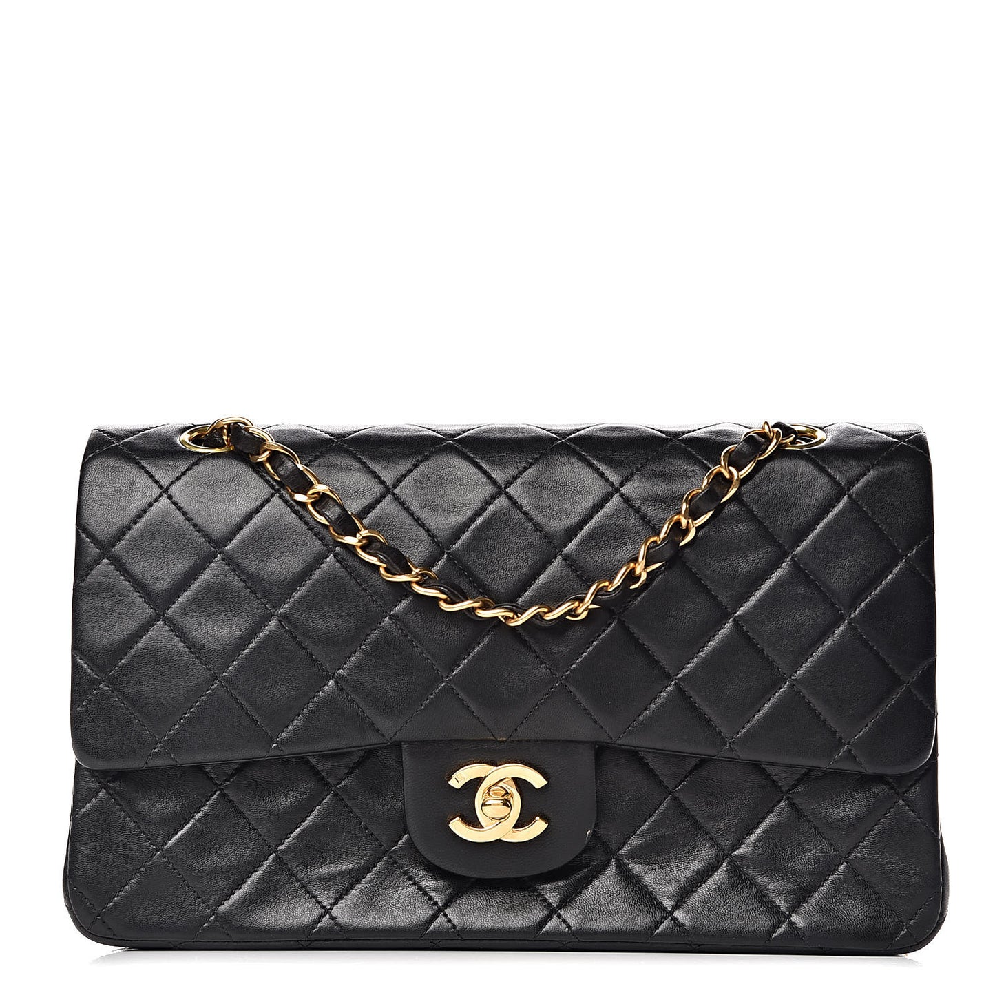 Lambskin Quilted Medium Double Flap Black