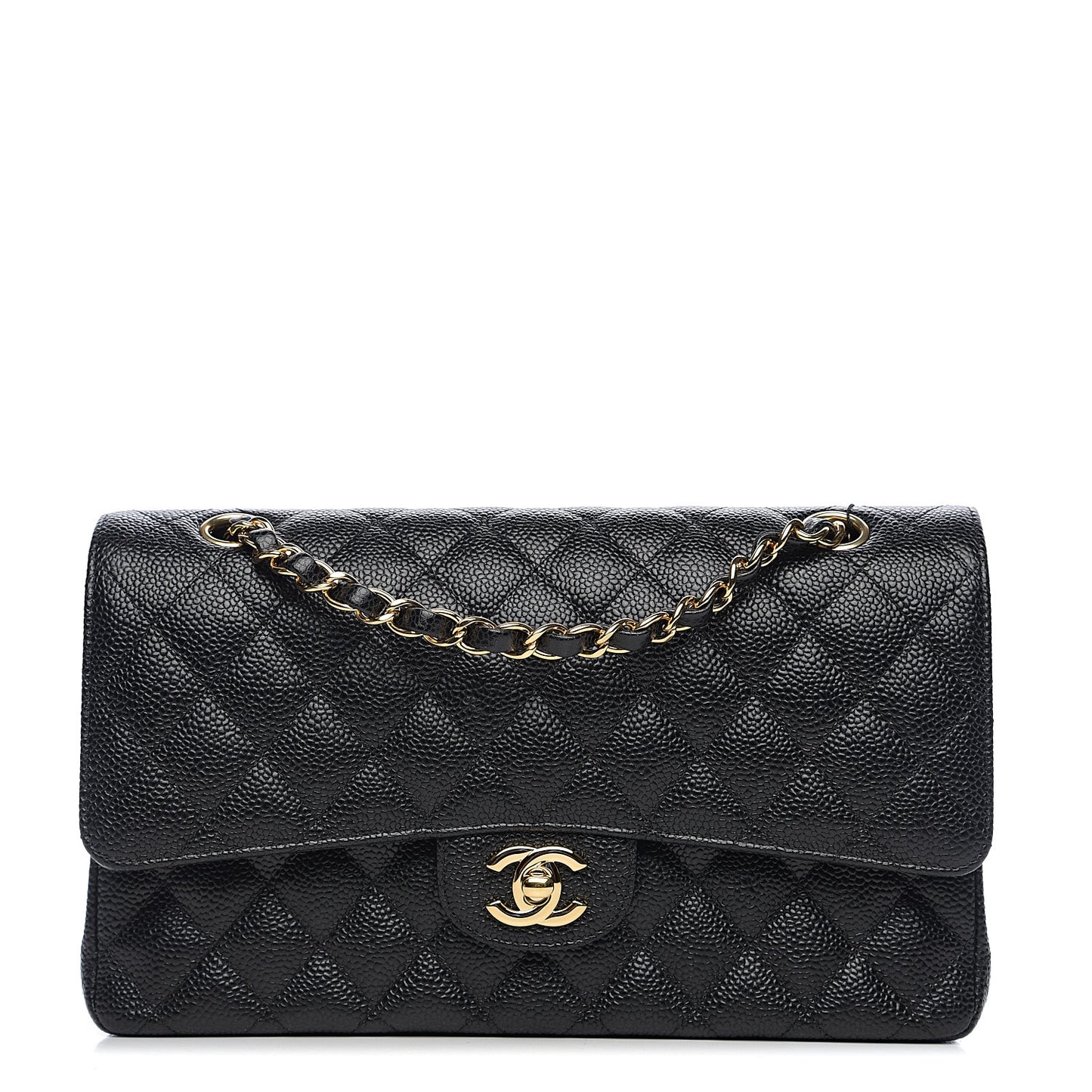 Caviar Quilted Medium Double Flap Black