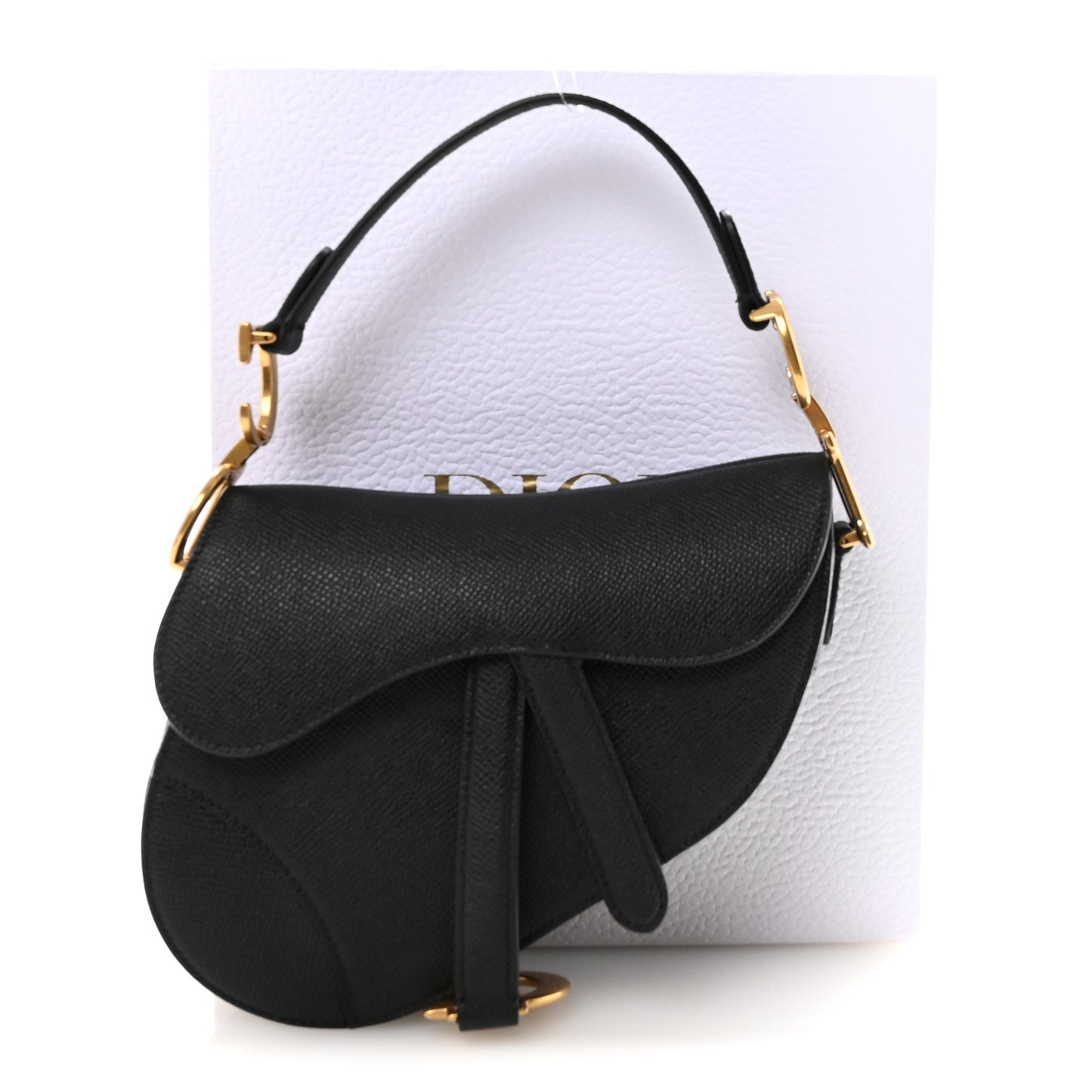 Grained Calfskin Mini Saddle Bag With Strap Black