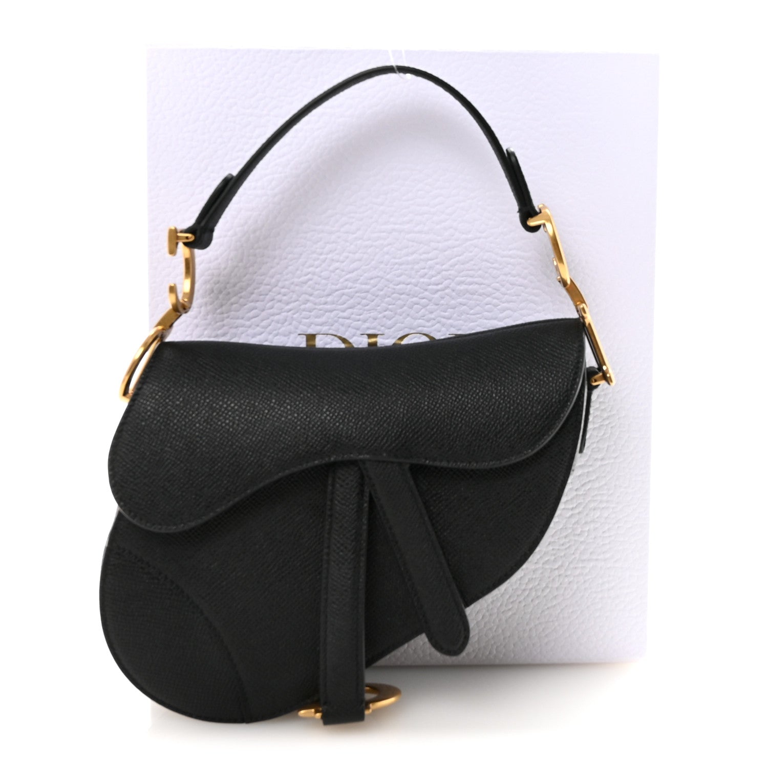 Christian Dior Grained Calfskin Mini Saddle Bag With Strap Black 11 of 11