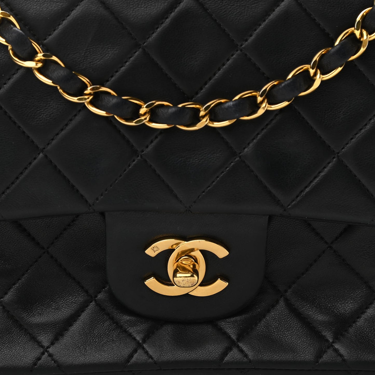 Lambskin Quilted Medium Double Flap Black