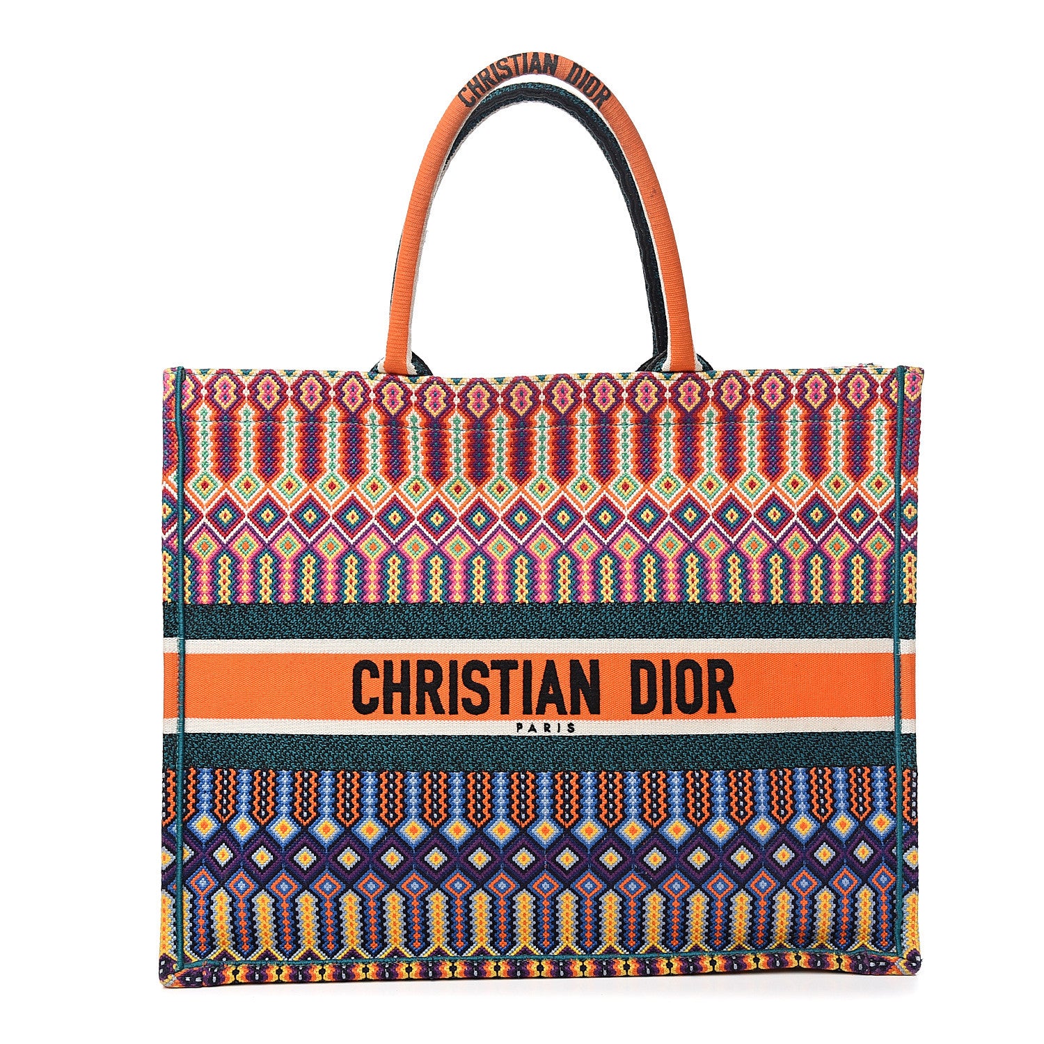 Christian Dior Canvas Embroidered Large Book Tote Orange Multicolor 1 of 8