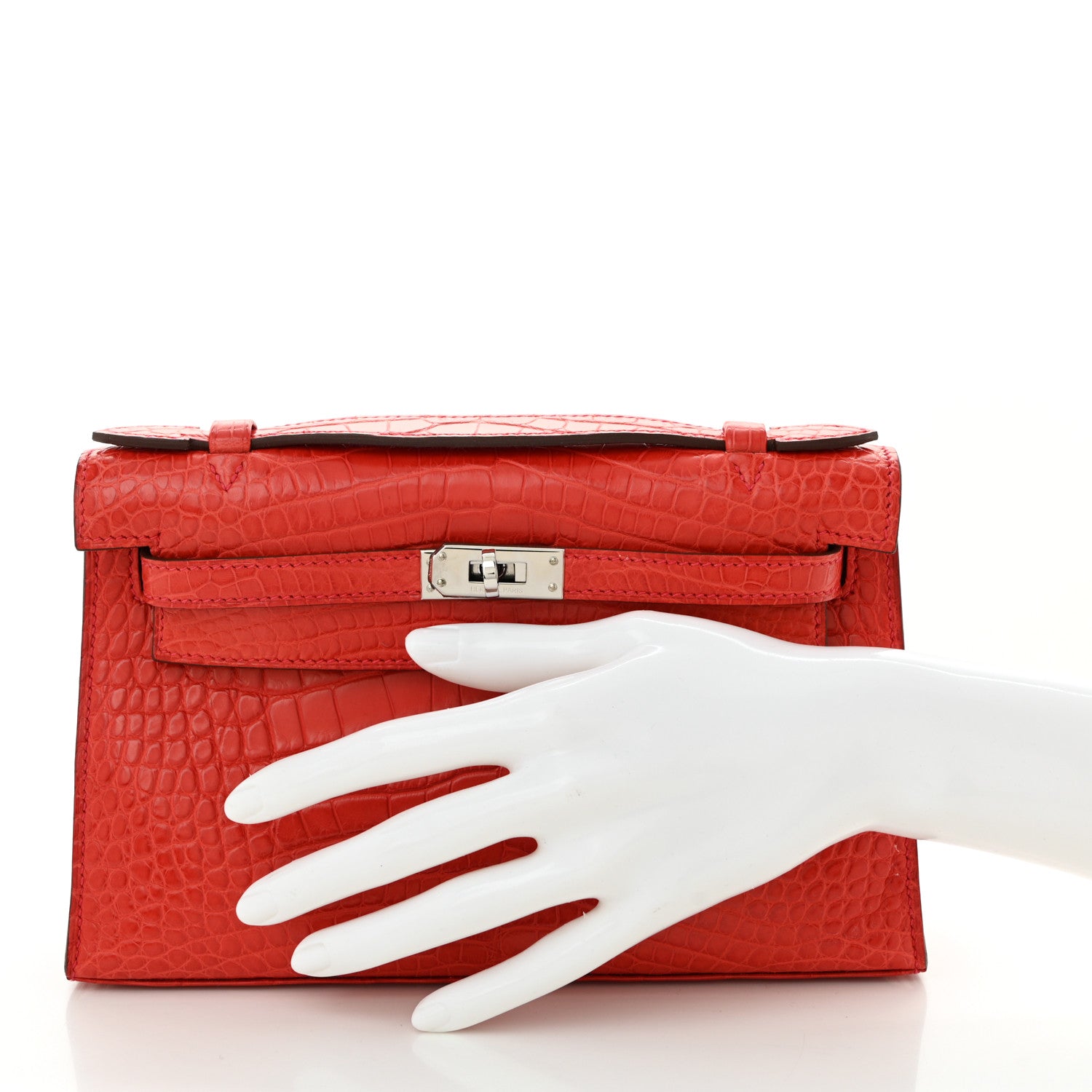 Hermes Matte Alligator Kelly Pochette Bougainvillea 2 of 11