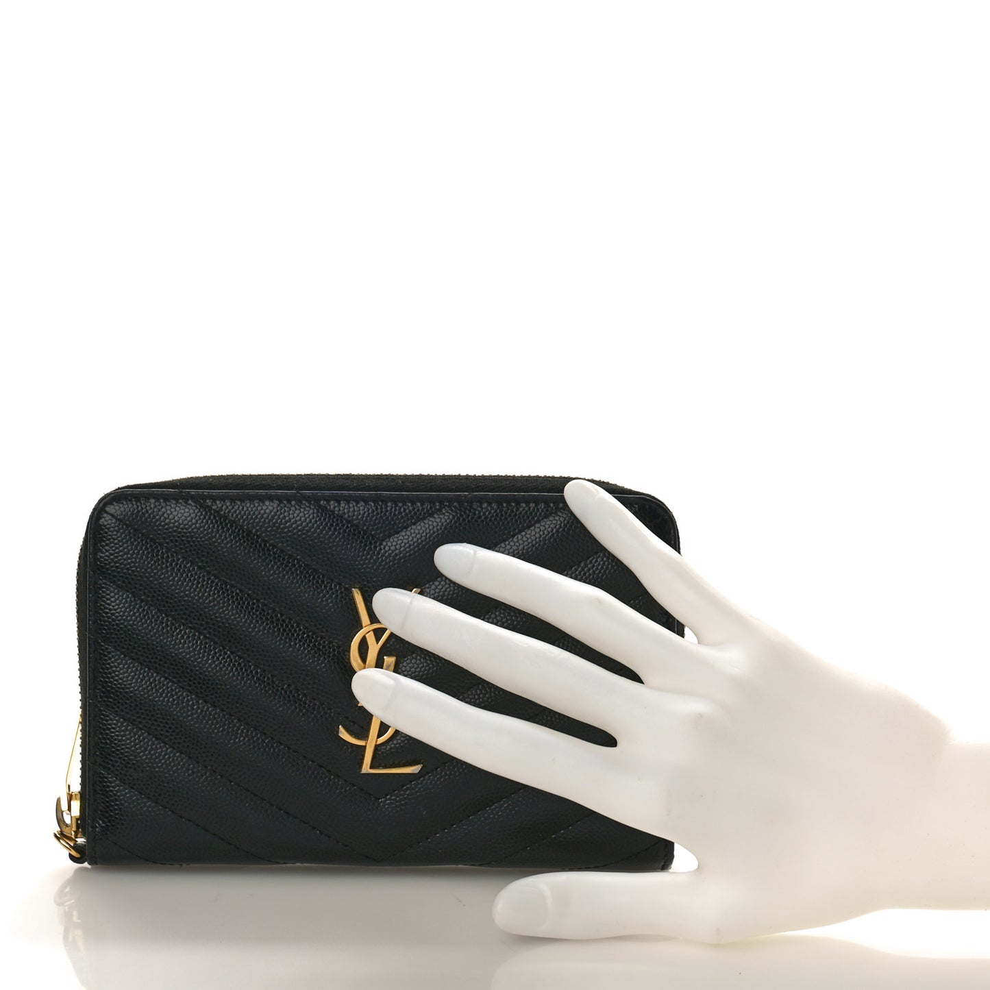 Grain De Poudre Matelasse Chevron Monogram Small Zip Around Wallet Black