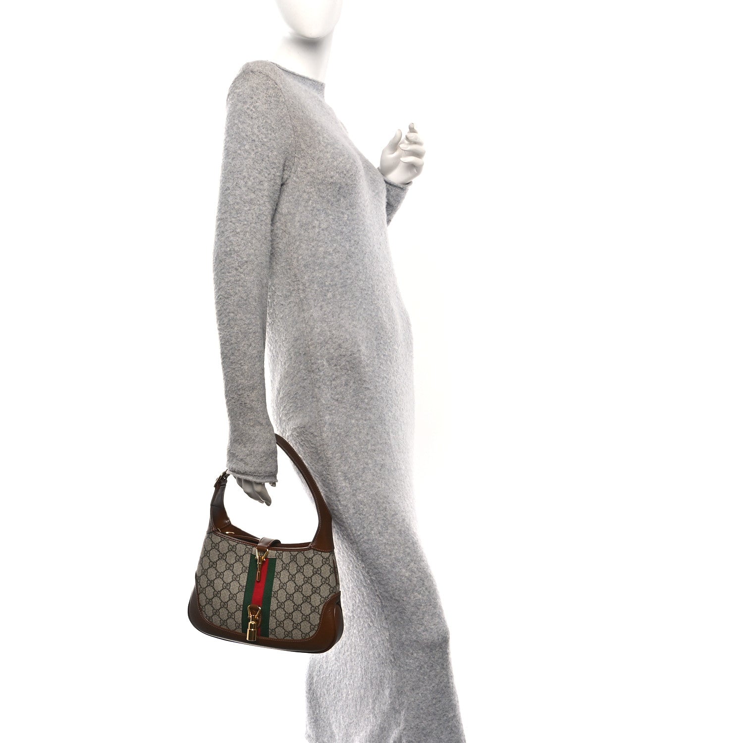 Gucci GG Supreme Monogram Azalea Calfskin Web Small Jackie 1961 Hobo Beige Ebony Brown Sugar 2 of 11