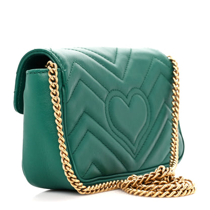 Gucci Calfskin Matelasse Super Mini GG Marmont Shoulder Bag Emerald Green 3 of 12