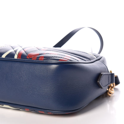 Gucci Calfskin Matelasse GucciGhost Small GG Marmont Chain Shoulder Bag Blue Agata Hibiscus Red 6 of 16