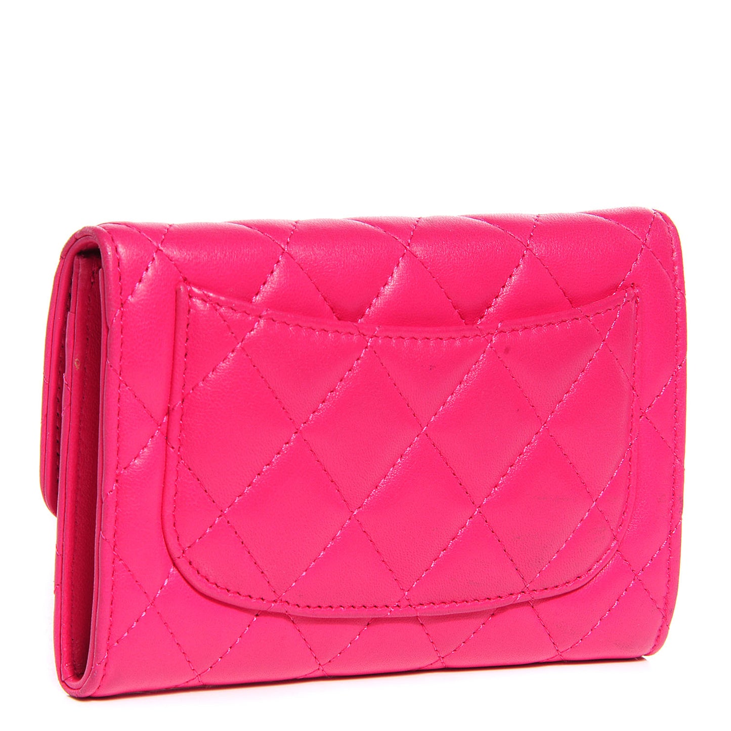 Lambskin Quilted Small Flap Wallet Dark Pink