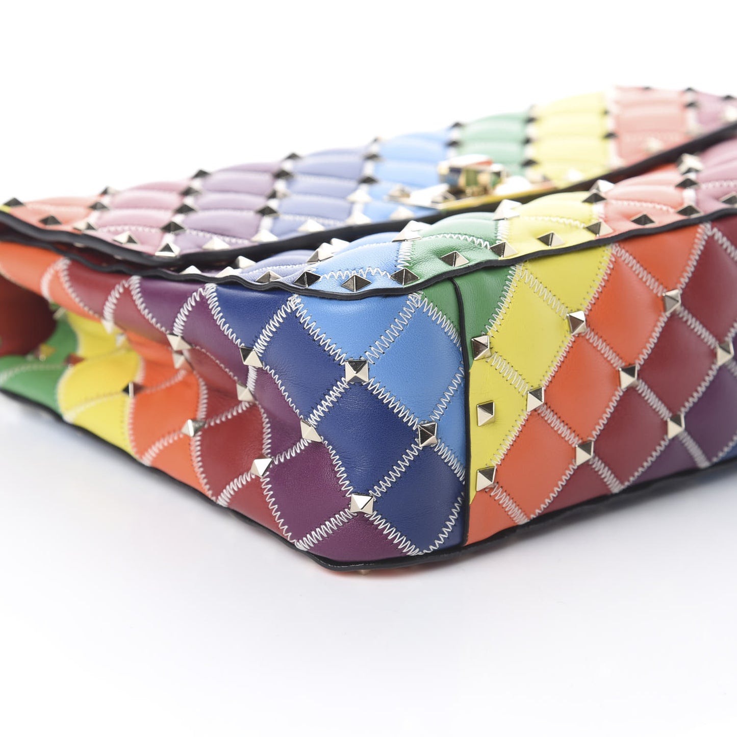 Lambskin Medium Rockstud Spike Shoulder Bag Rainbow
