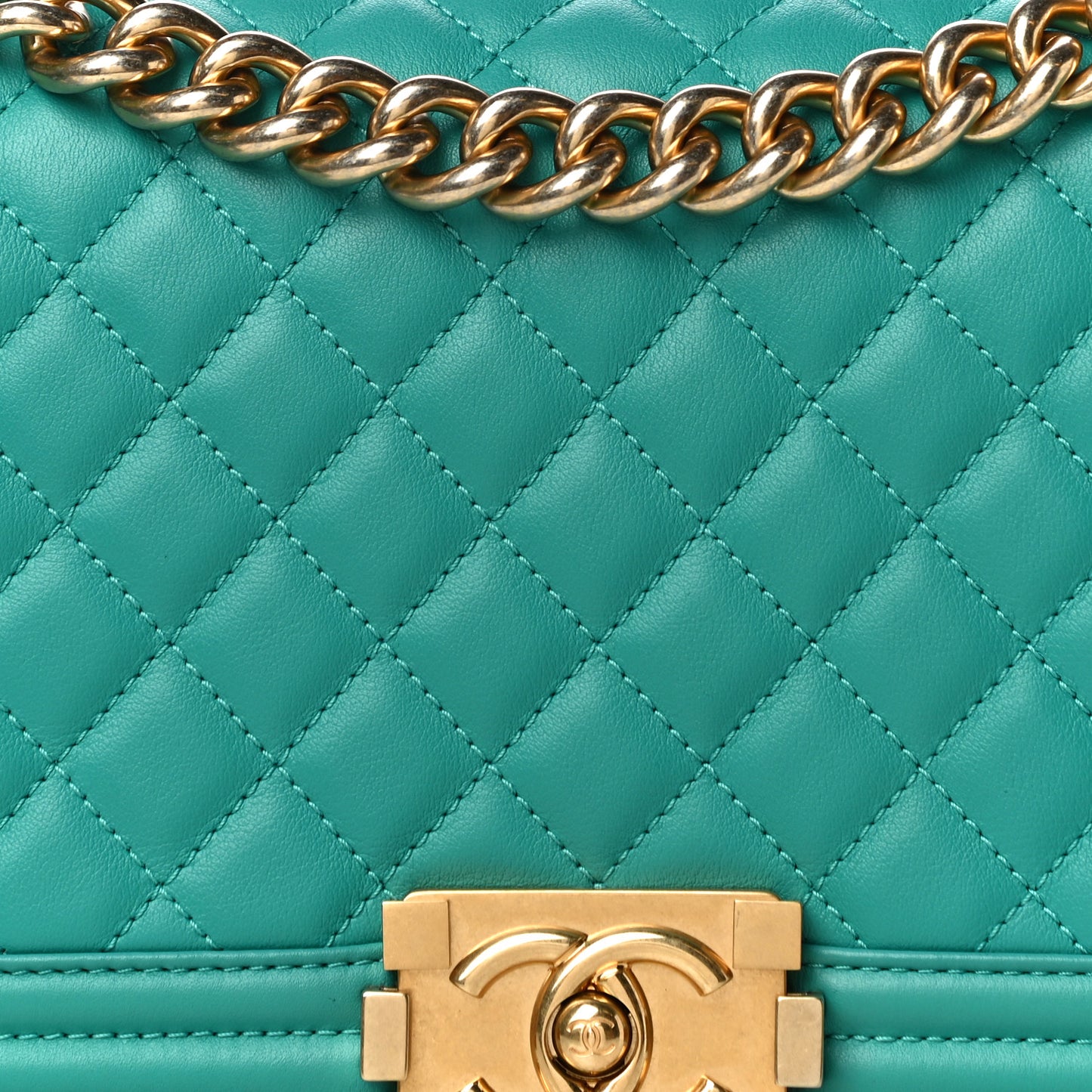 Calfskin Quilted Medium Boy Flap Turquoise
