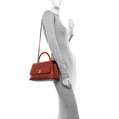 Chanel Caviar Chevron Quilted Small Coco Handle Flap Dark Orange 2 of 12