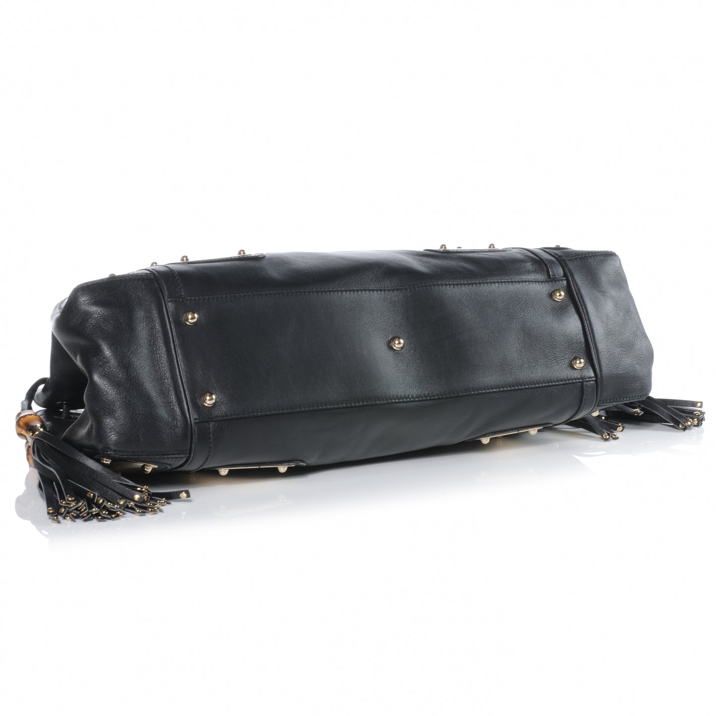 Leather Race Bamboo Tassel Tote Black
