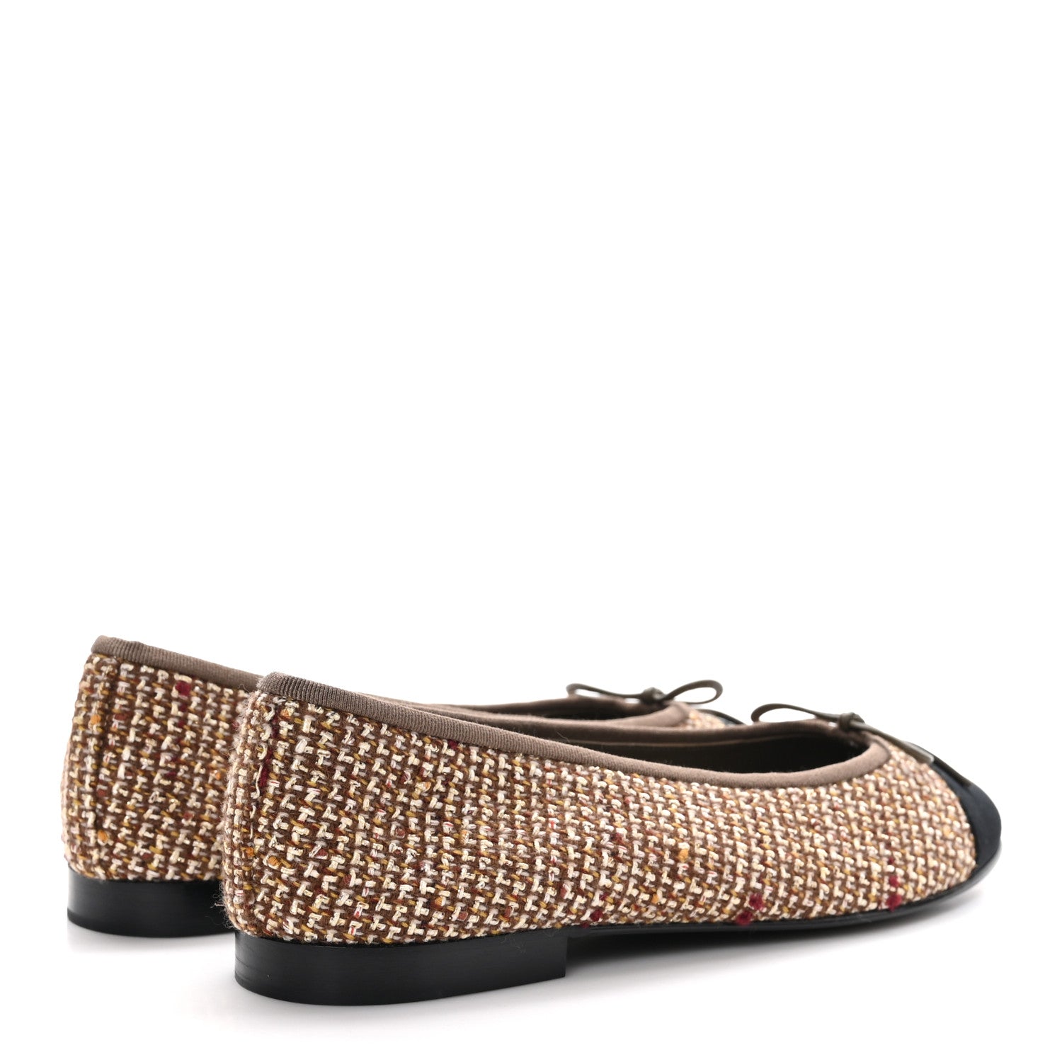 Chanel Tweed Grosgrain Cap Toe Ballerina Flats 41 Black Brown Multicolor 4 of 9