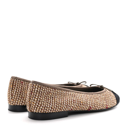 Chanel Tweed Grosgrain Cap Toe Ballerina Flats 41 Black Brown Multicolor 4 of 9