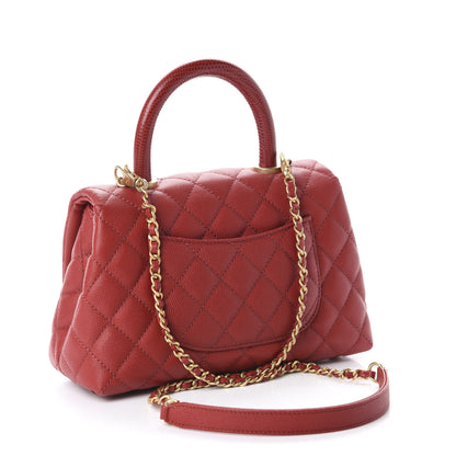 Chanel Caviar Lizard Quilted Mini Coco Handle Flap Red 3 of 10