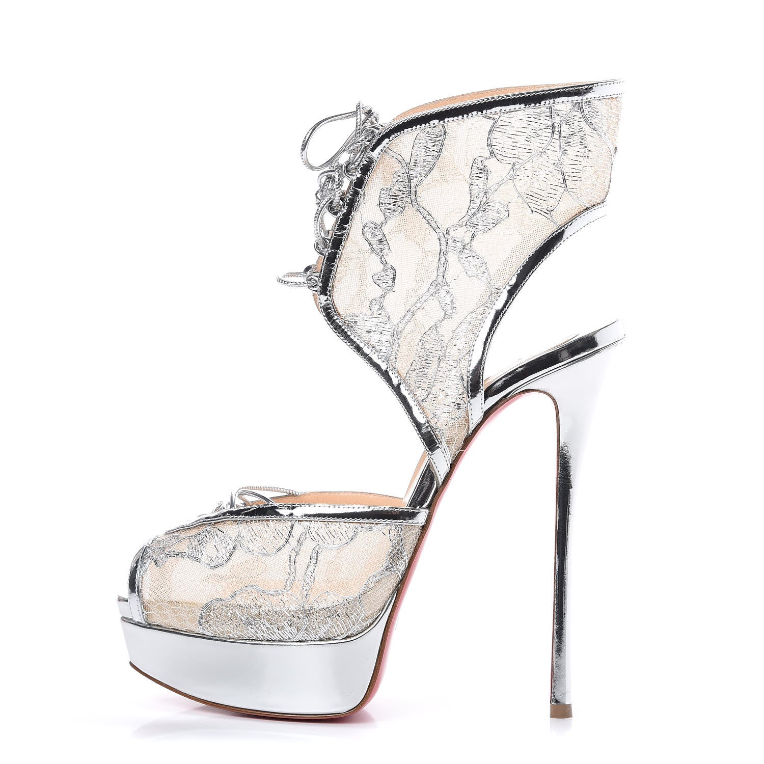 Christian Louboutin Metallic Dentelle Lurex Jose Altafine 150 Bootie 38.5 Silver 1 of 8