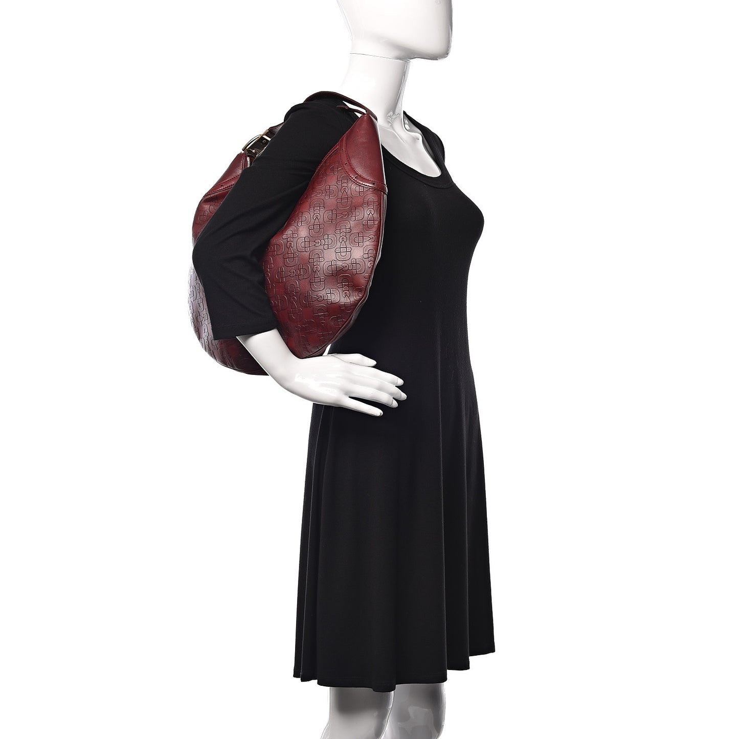 Calfskin Horsebit Embossed Glam Hobo Burgundy