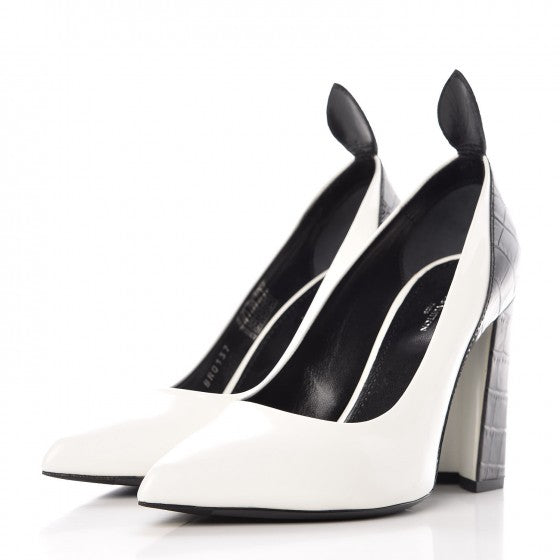 LOUIS VUITTON Calfskin Crocodile Embossed Matchmake Pumps 38 Black White