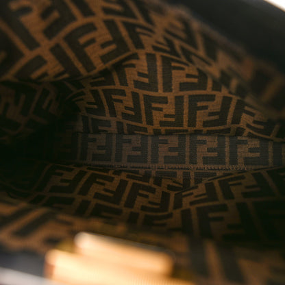 Fendi Goatskin Zucca Medium Peekaboo Iconic Satchel Black Tobacco 6 of 11