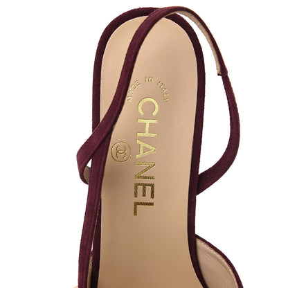 Chanel Kid Suede Metallic Lambskin Cap Toe CC Slingback Pumps 38.5 Burgundy Gold 7 of 9
