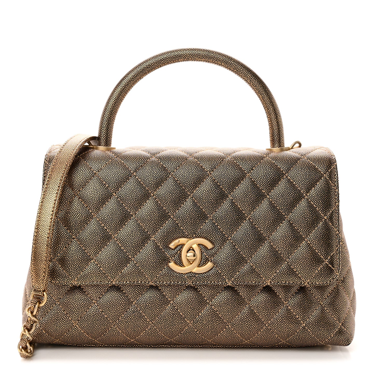 Metallic Caviar Quilted Small Coco Handle Flap Gold