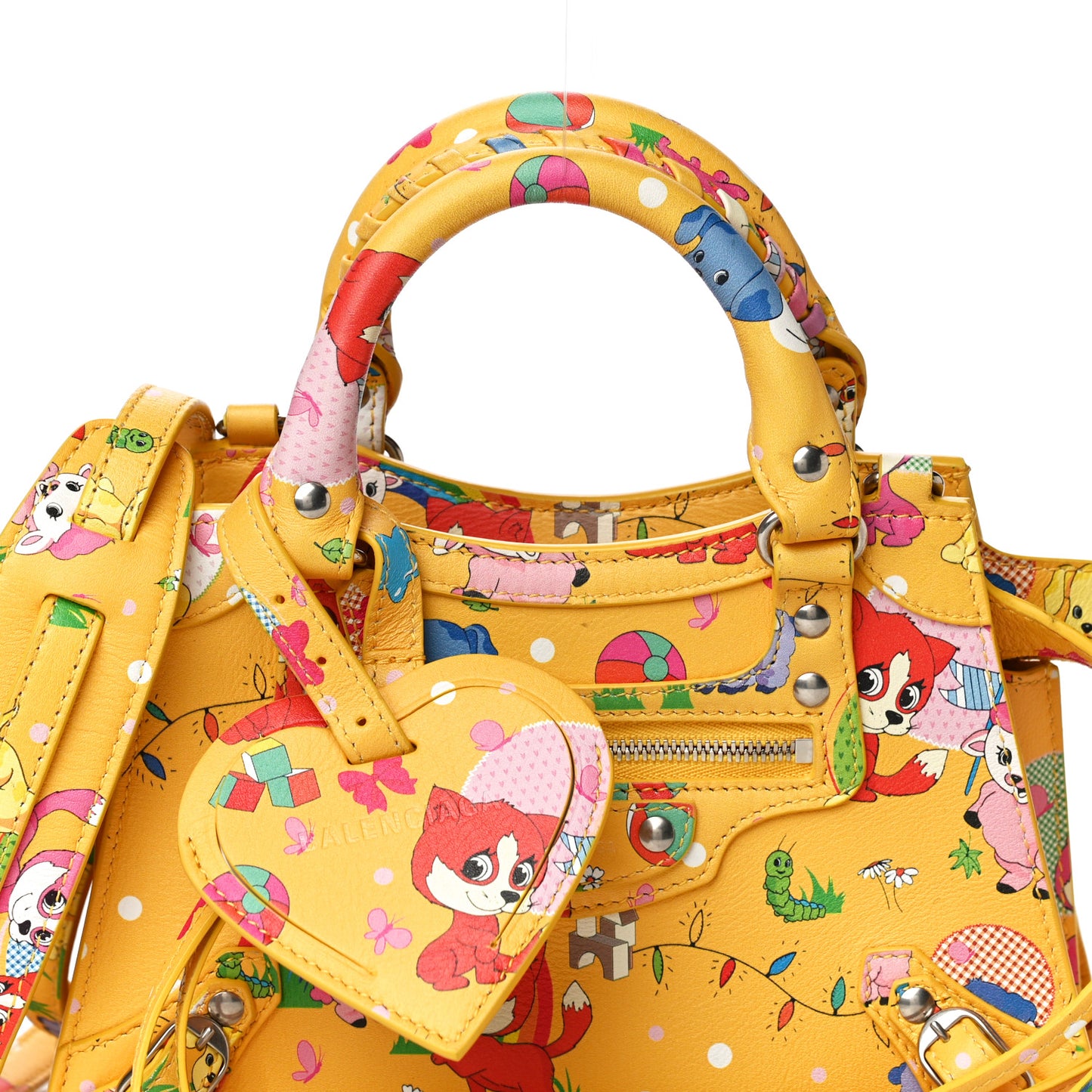 Calfskin Puppies and Friends Neo Classic Silver Hardware Mini City Puppies Yellow