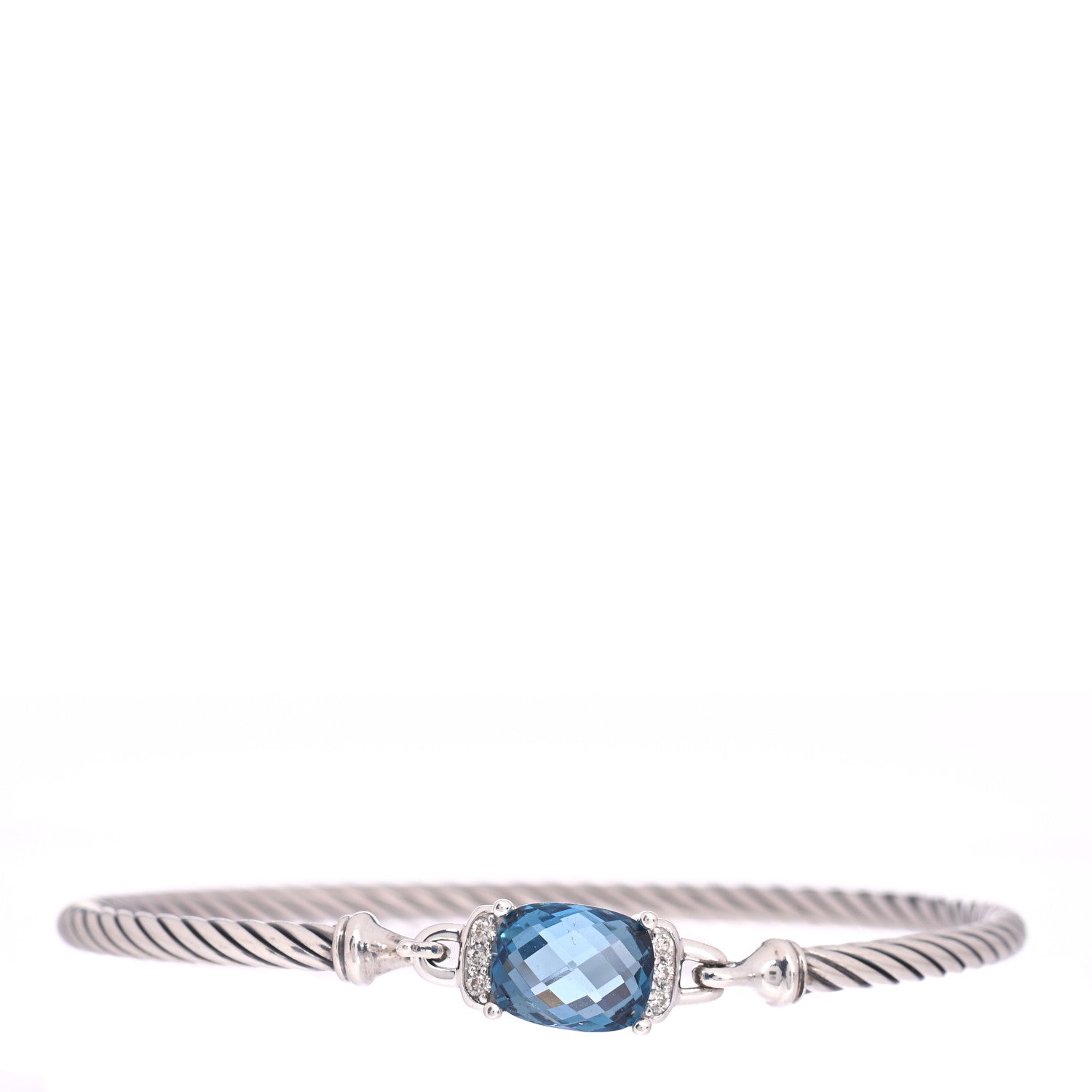 David Yurman Sterling Silver Diamond Hampton Blue Topaz 3mm Petite Wheaton Bracelet 1 of 4