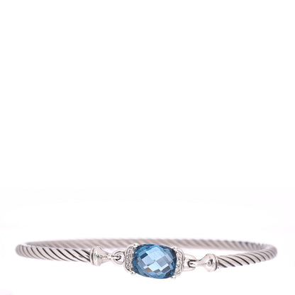 David Yurman Sterling Silver Diamond Hampton Blue Topaz 3mm Petite Wheaton Bracelet 1 of 4