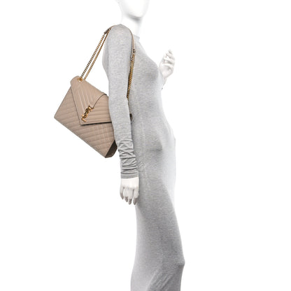 Saint Laurent Grain De Poudre Mixed Matelasse Large Triquilt Monogram Satchel Dark Beige 2 of 11