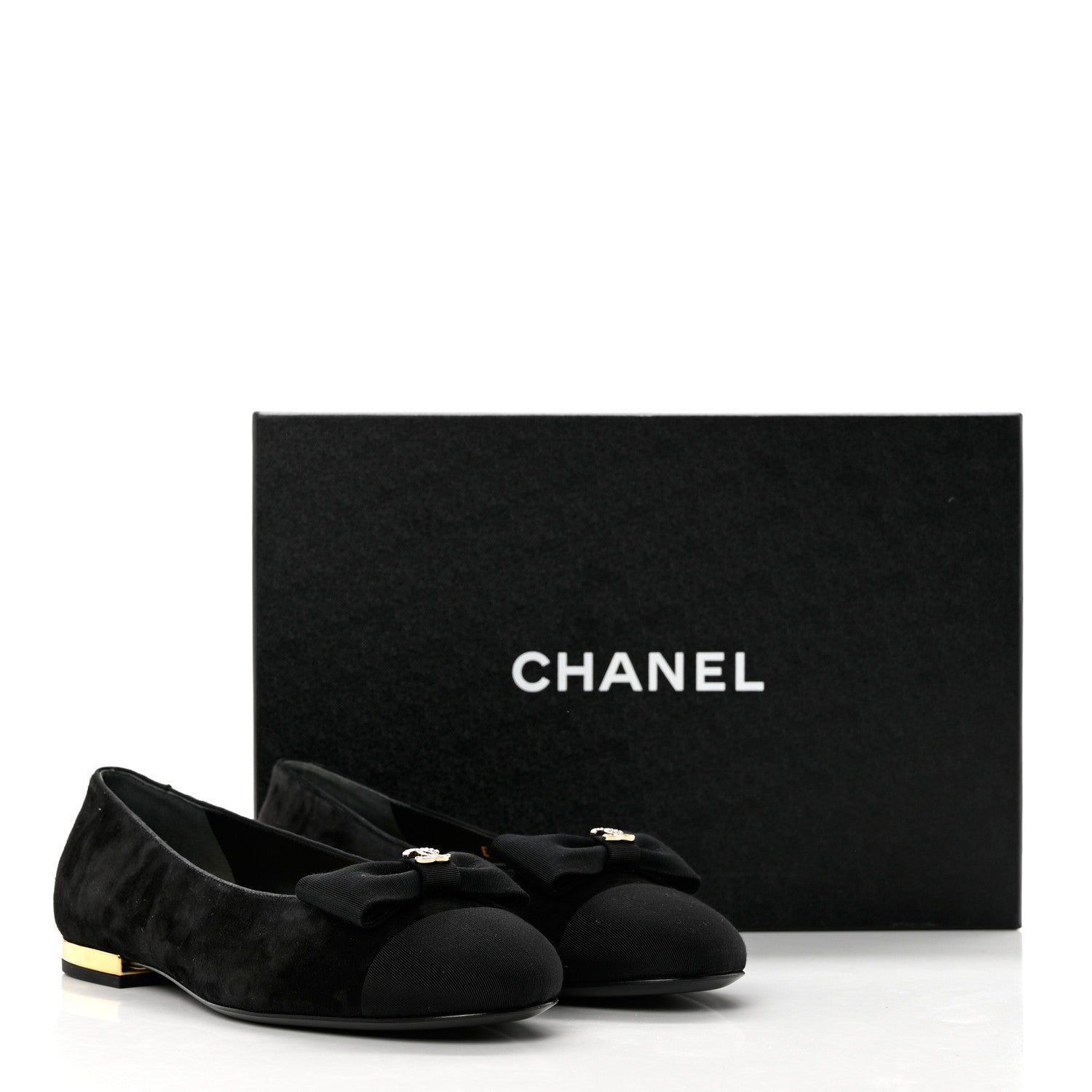 Chanel Suede Grosgrain CC Bow Ballerina Cap Toe Flats 37.5 Black 9 of 9