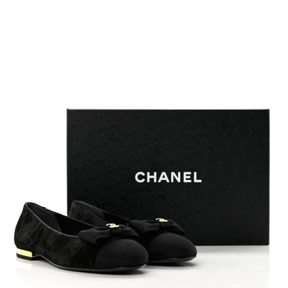 Chanel Suede Grosgrain CC Bow Ballerina Cap Toe Flats 37.5 Black 9 of 9