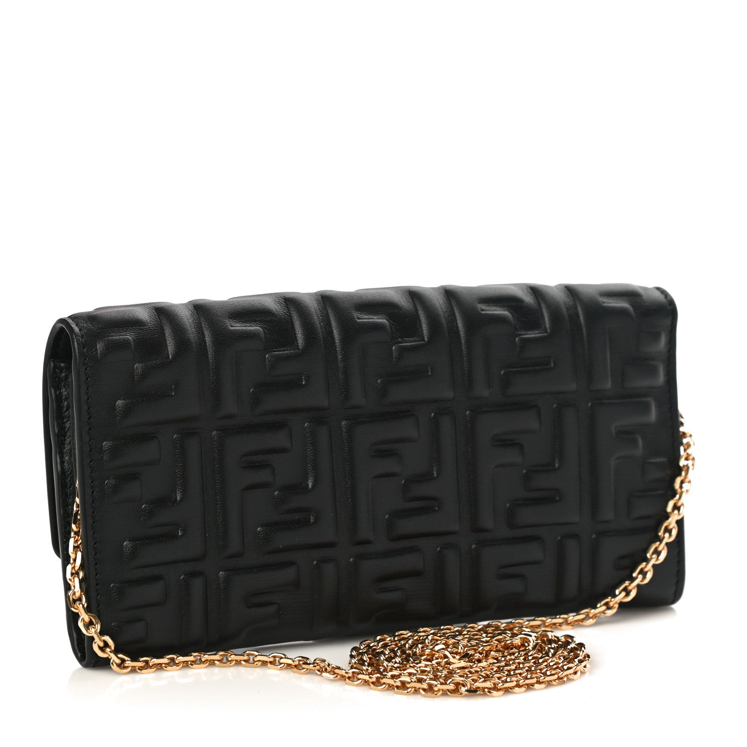 Fendi Nappa Matisse FF Embossed Continental Wallet On Chain Black 3 of 10