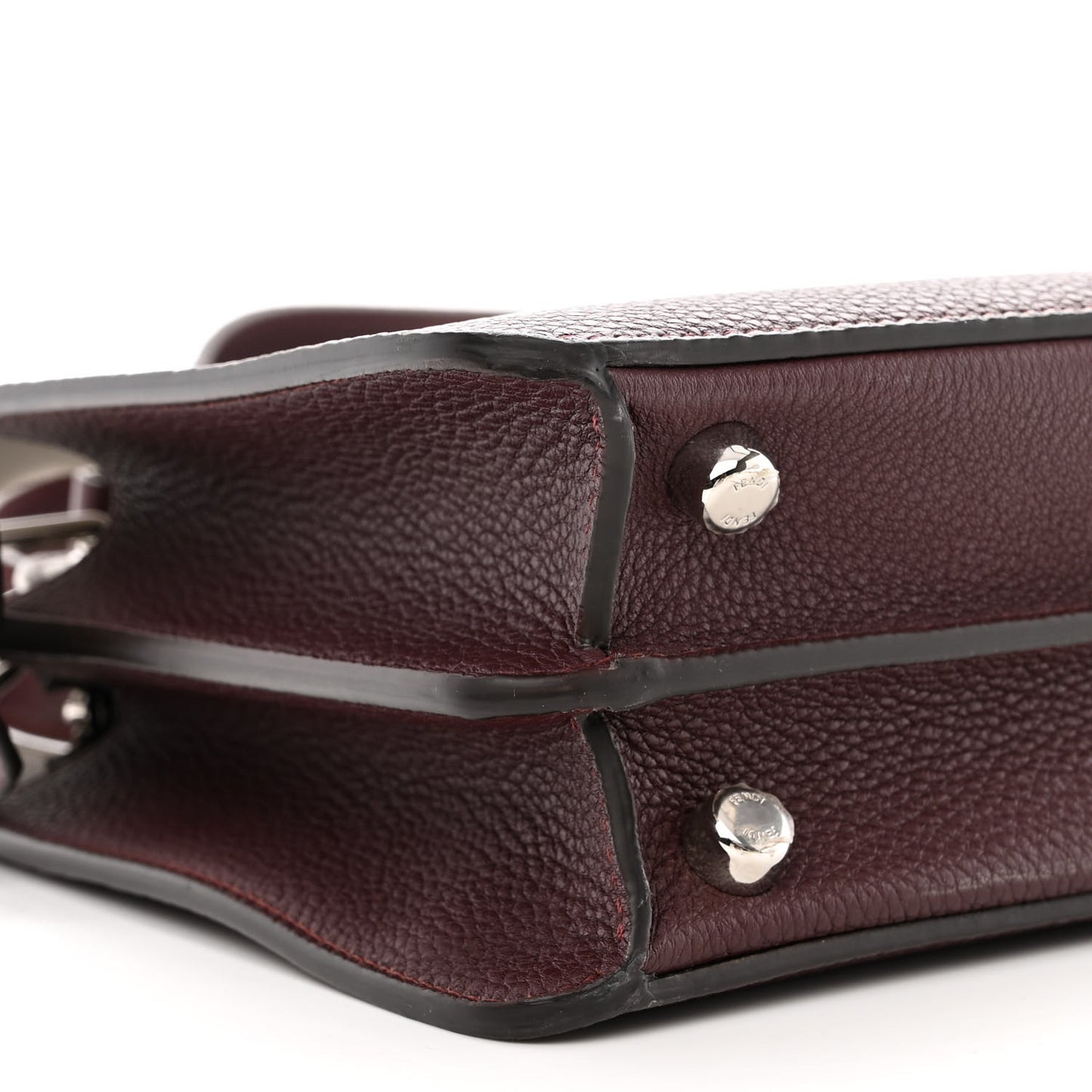 Cuoio Romano Vitello Cover Glazed Fabric Bi-Color FF 1974 Mini Peekaboo I SEE U Satchel Granada Tartufo Burgundy Tobacco Moro
