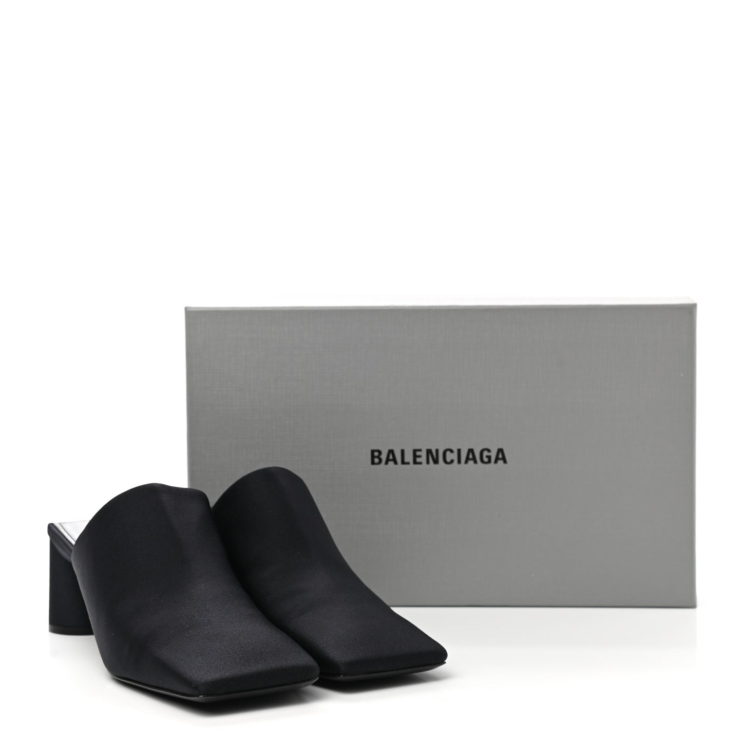 Satin Square Mule Heel Sandals 39 Black