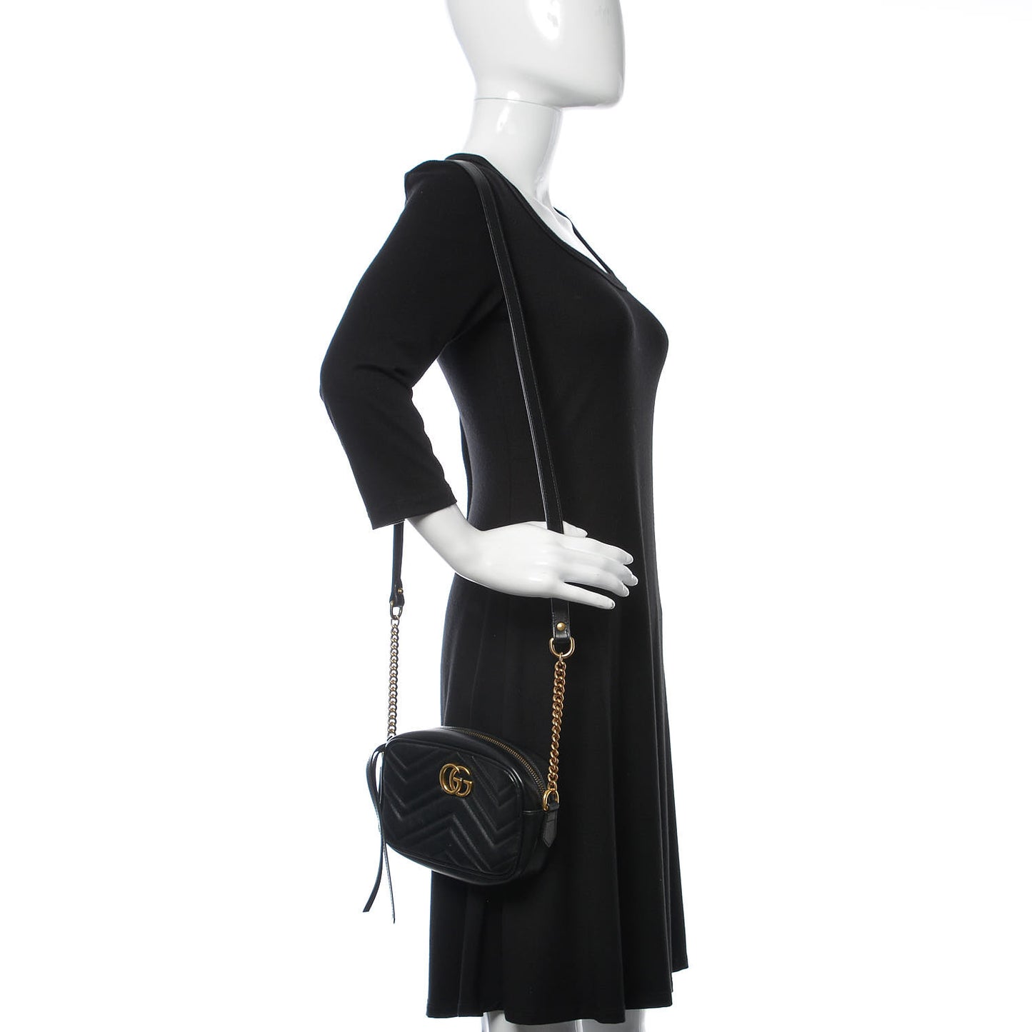Calfskin Matelasse Mini GG Marmont Chain Shoulder Bag Black