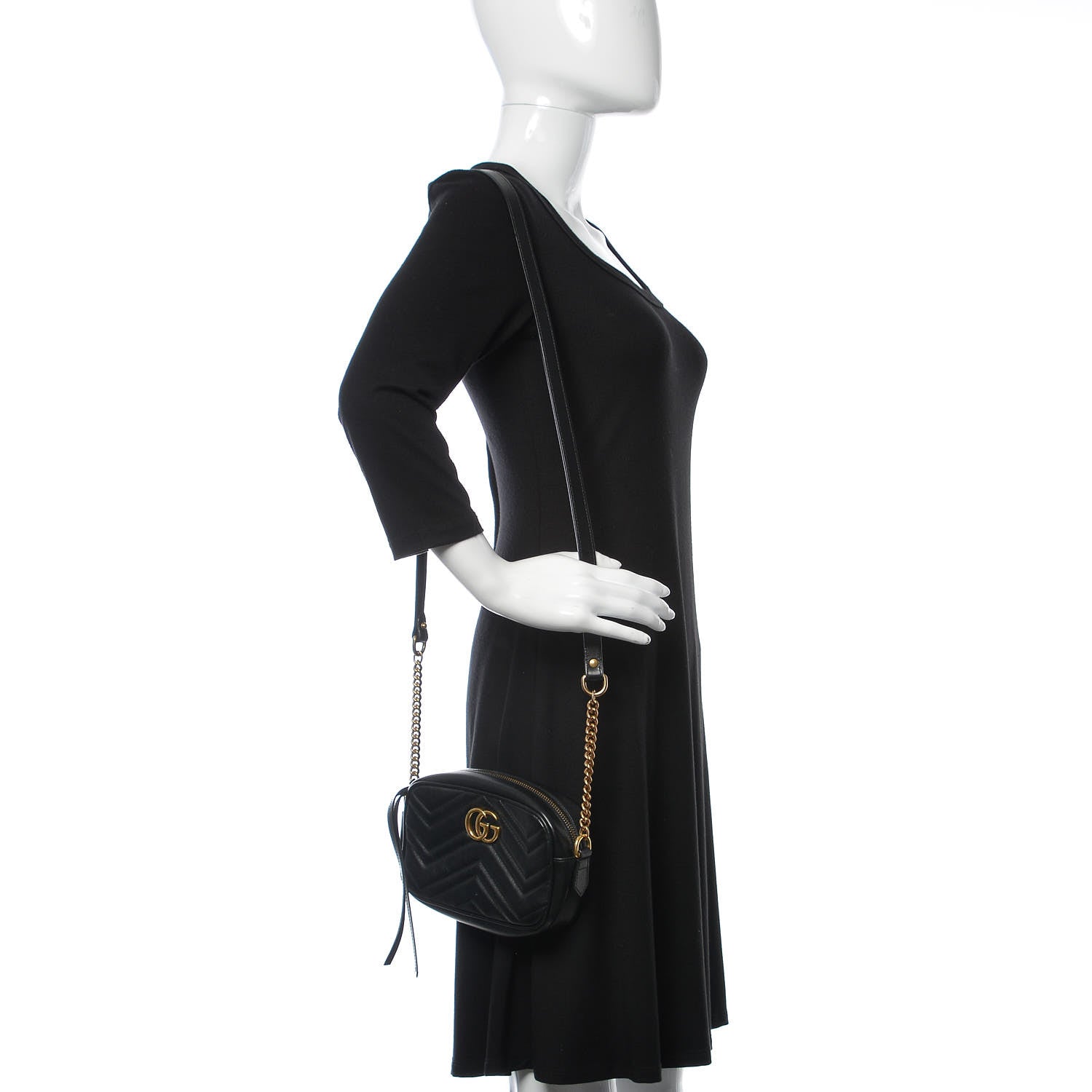 Gucci Calfskin Matelasse Mini GG Marmont Chain Shoulder Bag Black 2 of 12