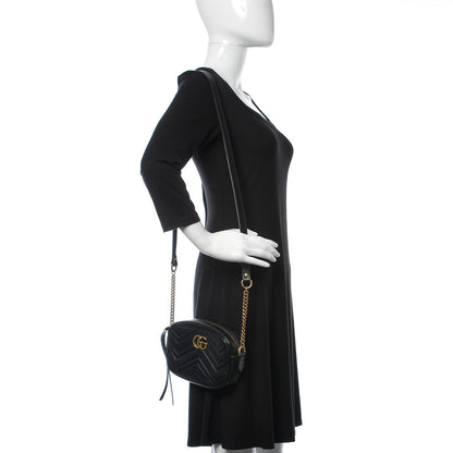 Gucci Calfskin Matelasse Mini GG Marmont Chain Shoulder Bag Black 2 of 12