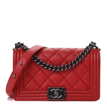 Chanel Calfskin Quilted Double Stitch Medium Boy Flap Red 1 of 4