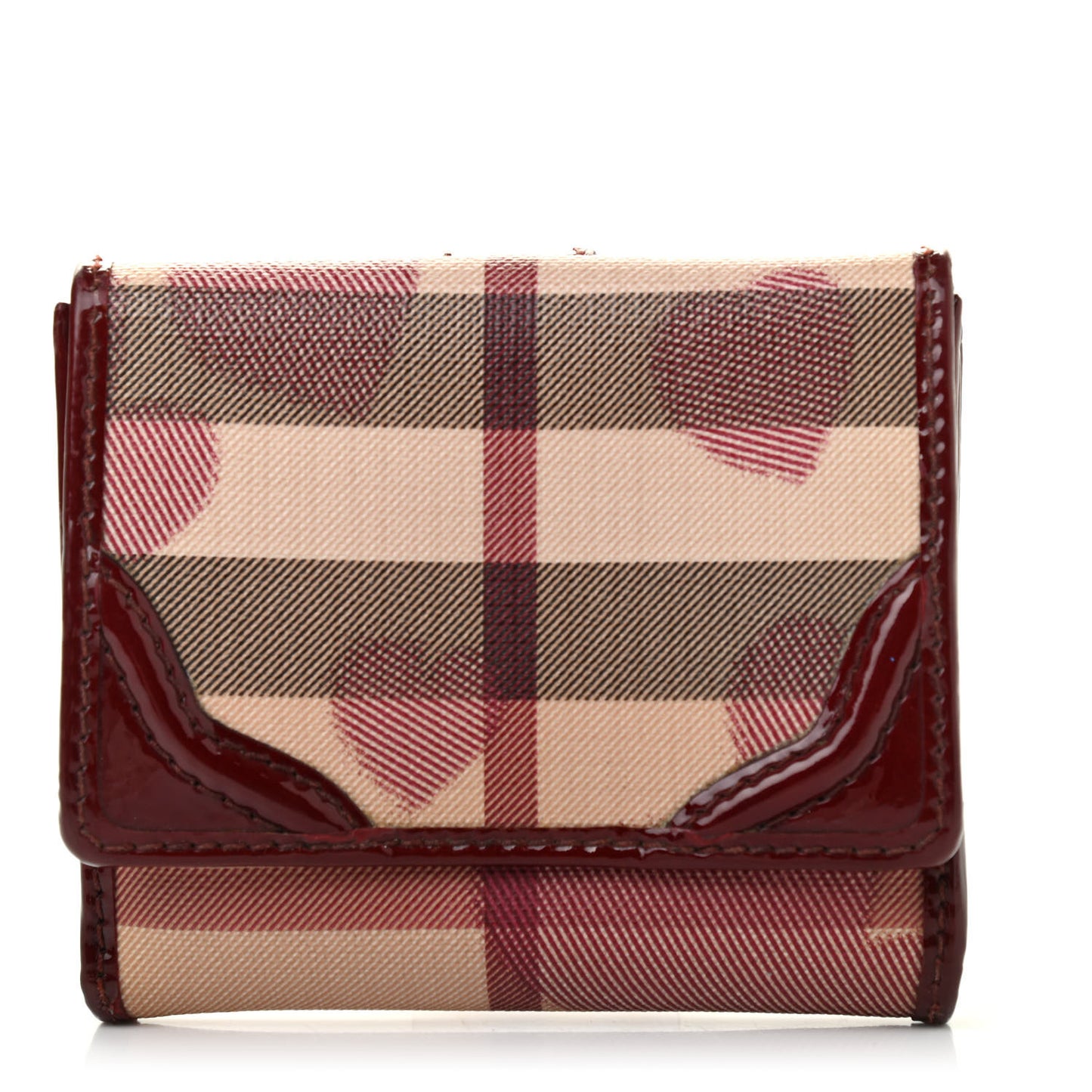 Patent Nova Check Heart Compact Wallet Berry Red